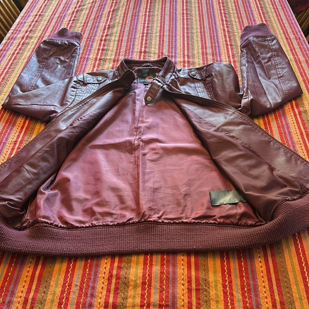 GUESS Burgundy Moto Jacket size Large - Picture 6 of 8